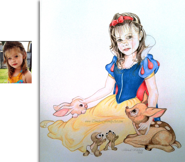 snow white disney princess custom pencil drawing gift
