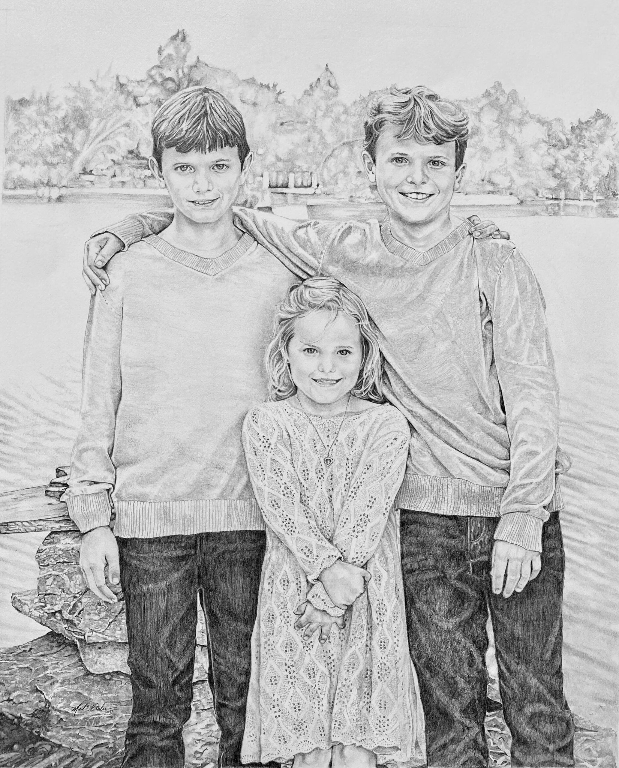 Custom Hand Drawn and Painted Family Portraits from pictures